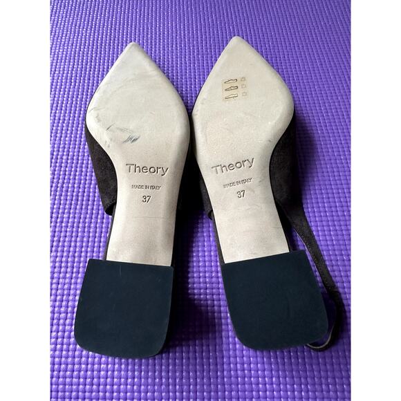 $320 Theory Suede Flats Sandals Slingback Brown Womens Size 37 Block Heel New - Picture 5 of 7